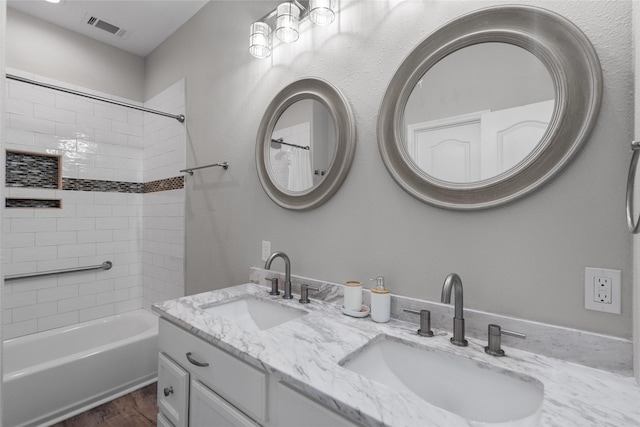 1790 Catfish Ln, Crystal Beach, TX 77650 - full bath with double vanity, shower / bath combo, and wood finished floors