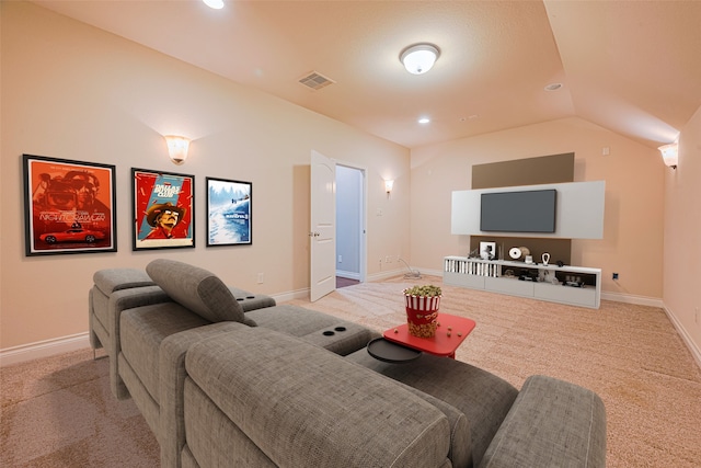 10022 Foggy Riv, Missouri City, TX 77459 - home theater room with carpet floors, vaulted ceiling, and recessed lighting