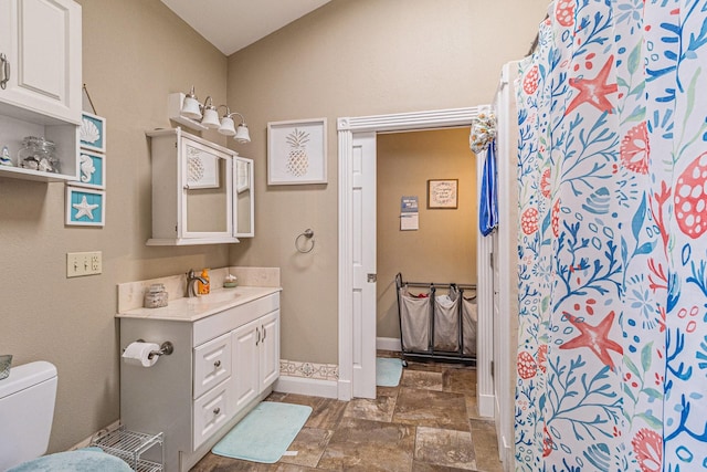 1454 Oday, Pearland, TX 77581 - full bathroom featuring stone finish floors, curtained shower, and vanity