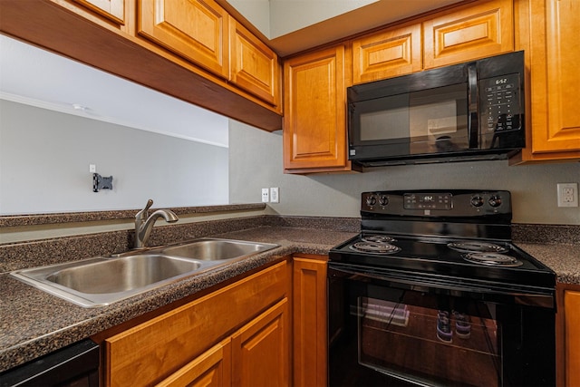 2621 Marilee Ln Unit 3, Houston, TX 77057 - kitchen with black appliances, dark countertops, and brown cabinets