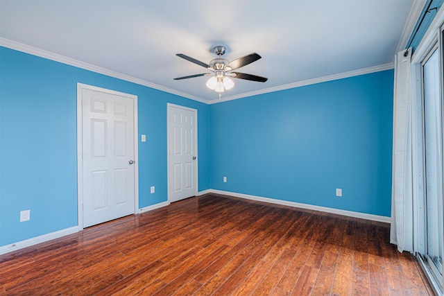 2621 Marilee Ln Unit 3, Houston, TX 77057 - unfurnished bedroom with dark wood-style floors, ornamental molding, and a ceiling fan