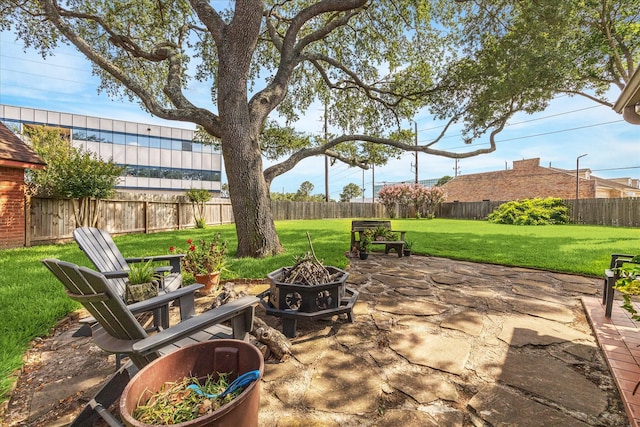 16063 Hidden Acres Dr, Houston, TX 77084 - fenced backyard with a fire pit and a patio