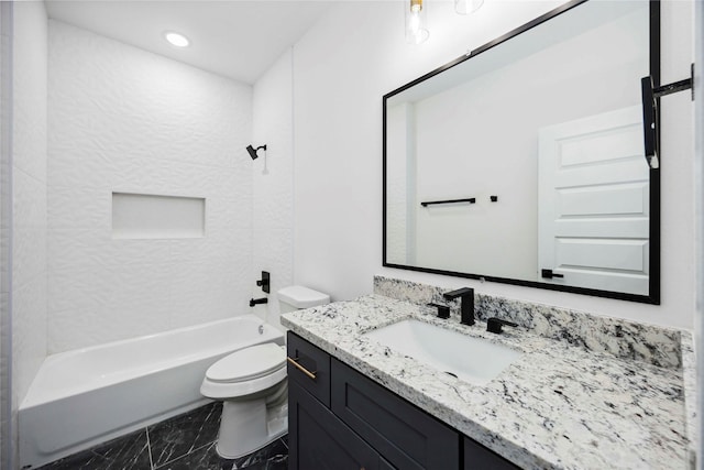 4601 Newberry St A/B, Unit A/B Houston, TX 77051 - bathroom featuring vanity, marble look tiles, tub / shower combination, and recessed lighting