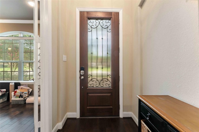 17522 Mineral Bluff Ln, Humble, TX 77346 - foyer entrance featuring dark wood-style floors and ornamental molding