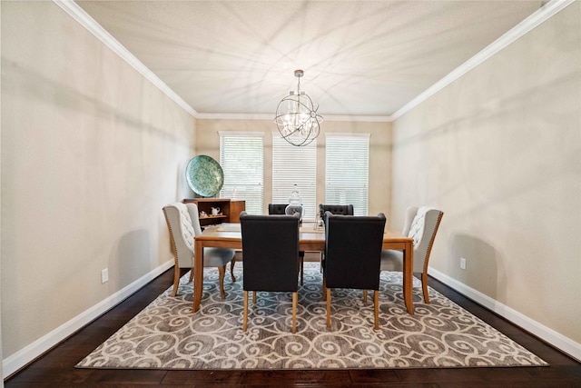 17522 Mineral Bluff Ln, Humble, TX 77346 - dining area with a chandelier, dark wood-type flooring, and crown molding