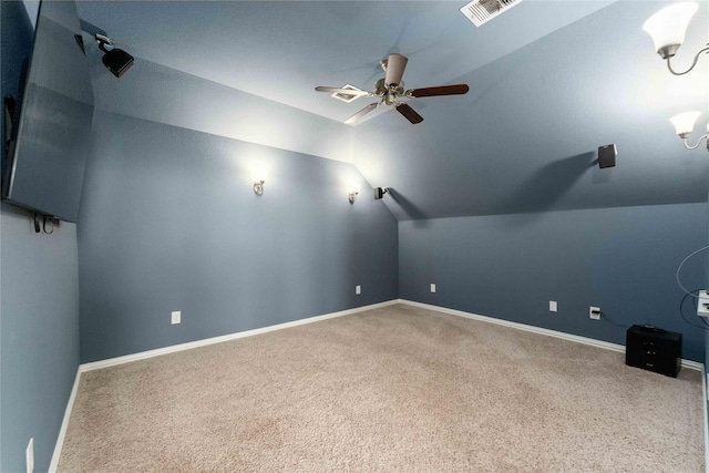 17522 Mineral Bluff Ln, Humble, TX 77346 - bonus room with carpet flooring, lofted ceiling, ceiling fan, and a chandelier