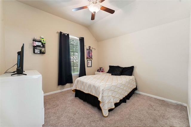 17522 Mineral Bluff Ln, Humble, TX 77346 - bedroom featuring carpet floors, vaulted ceiling, and ceiling fan