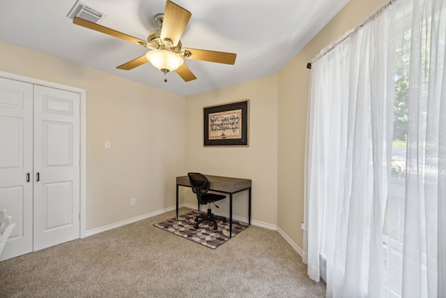527 Caney Creek Dr, Livingston, TX 77351 - carpeted office with a ceiling fan and baseboards