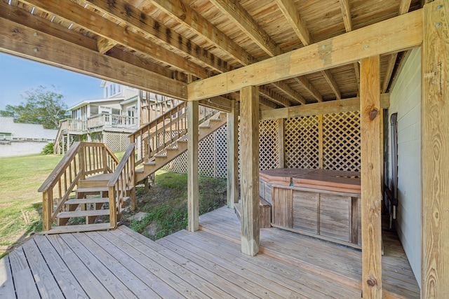 527 Caney Creek Dr, Livingston, TX 77351 - deck with stairs and a hot tub