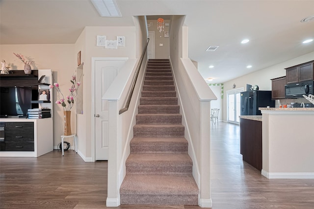 3638 Bright Moon Ct, Katy, TX 77449 - stairs featuring wood finished floors and recessed lighting