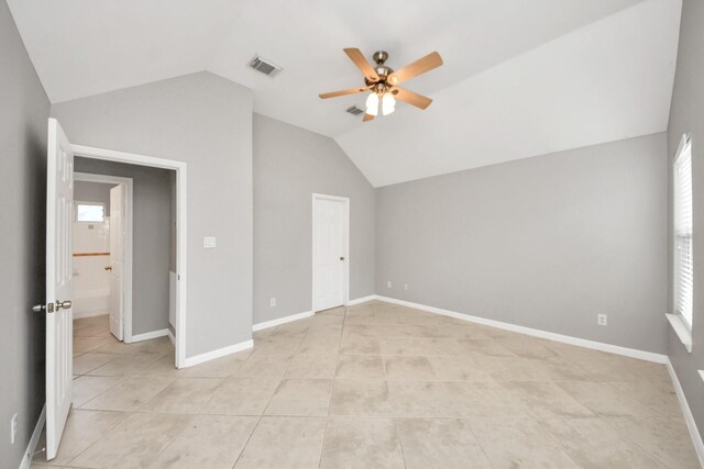 2214 Naomi St, Houston, TX 77054 - bonus room featuring a ceiling fan, light tile patterned floors, lofted ceiling, and healthy amount of natural light