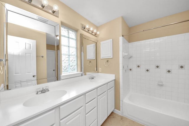 2214 Naomi St, Houston, TX 77054 - full bath with double vanity, tile patterned floors, and shower / tub combination