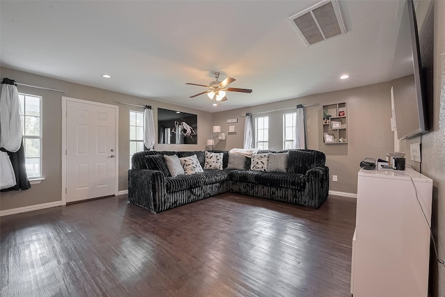 1725 County Road 244e, Brazoria, TX 77422 - living area with ceiling fan, dark wood finished floors, and recessed lighting