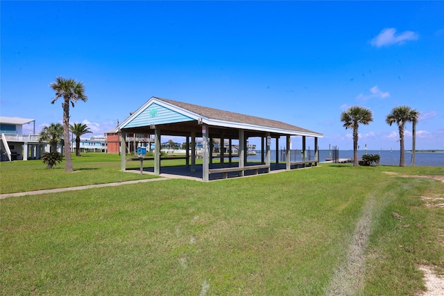4022 3rd St, Galveston, TX 77554 - view of community featuring a gazebo, a lawn, and a water view
