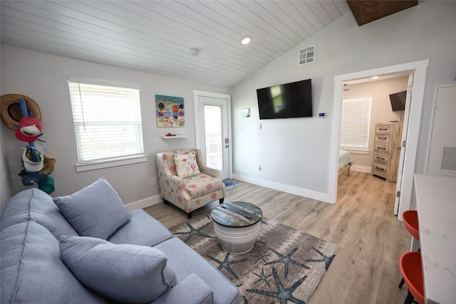 4022 3rd St, Galveston, TX 77554 - living room with vaulted ceiling, light wood-type flooring, recessed lighting, and wood ceiling