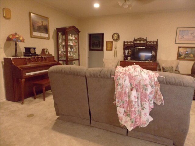 1501 E Pecan St, Brenham, TX 77833 - carpeted living area featuring a ceiling fan and recessed lighting