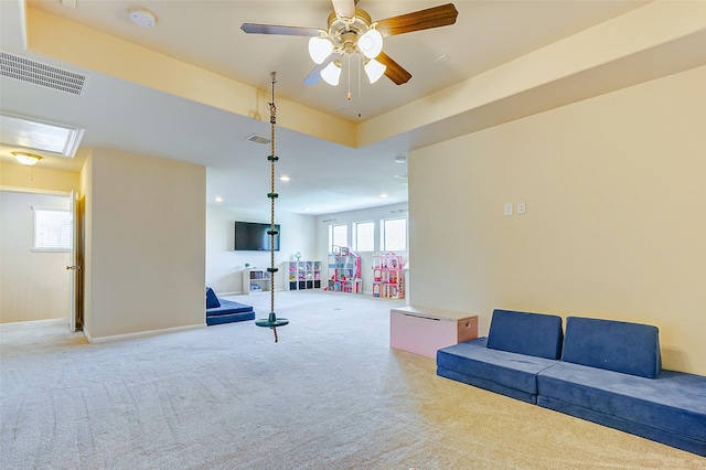 20910 Cordell Landing Dr, Richmond, TX 77407 - workout room featuring carpet, attic access, ceiling fan, and recessed lighting