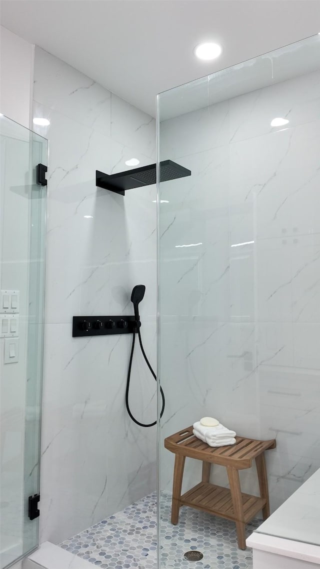 5115 Maple St, Houston, TX 77401 - bathroom with a marble finish shower and recessed lighting