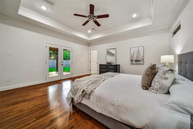 1822 Gardenia Dr, Houston, TX 77018 - bedroom with a raised ceiling, access to outside, wood finished floors, french doors, and ornamental molding