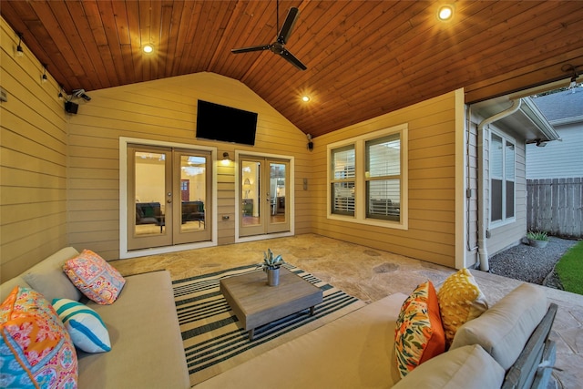 1822 Gardenia Dr, Houston, TX 77018 - view of patio / terrace featuring french doors, an outdoor living space, and ceiling fan