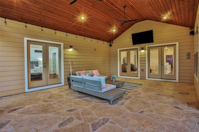 1822 Gardenia Dr, Houston, TX 77018 - view of patio / terrace with french doors, a ceiling fan, and outdoor lounge area