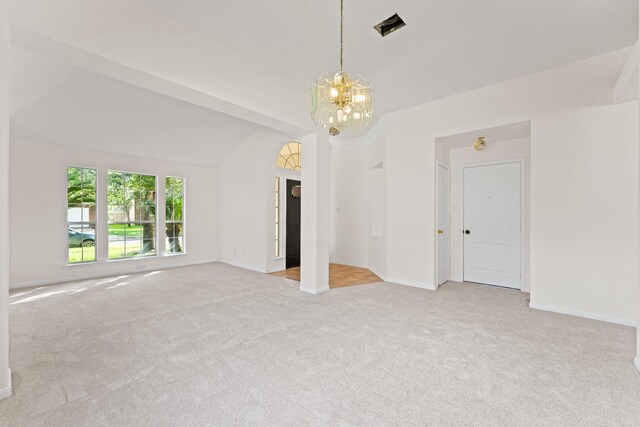 1627 Pebble Brk, Missouri City, TX 77459 - carpeted spare room featuring lofted ceiling and a chandelier