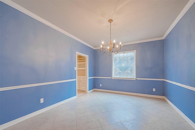 3110 Meadow Oak Dr, Houston, TX 77068 - empty room with a chandelier, ornamental molding, tile patterned floors, and a textured ceiling