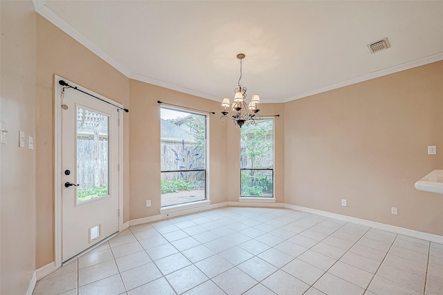 3110 Meadow Oak Dr, Houston, TX 77068 - empty room featuring a chandelier, crown molding, and light tile patterned floors