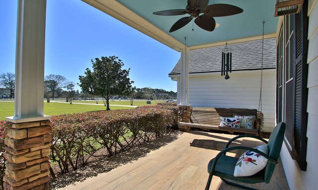 34210 Sanders Ranch Rd, Magnolia, TX 77355 - wooden terrace featuring ceiling fan