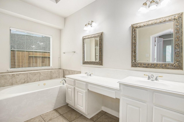 24006 Northshire Ln, Katy, TX 77494 - full bathroom featuring double vanity, tile patterned floors, and a garden tub
