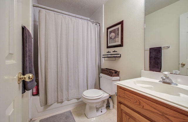 1010 Forestburg Dr, Spring, TX 77386 - full bathroom featuring vanity, shower / bath combo with shower curtain, and a textured ceiling