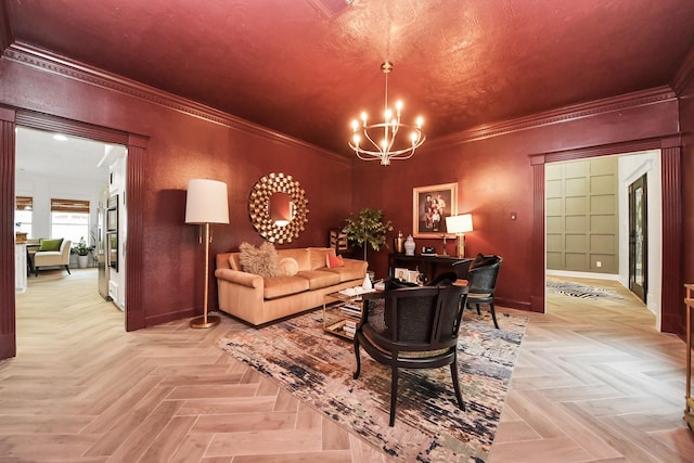 1255 Sugar Creek Blvd, Sugar Land, TX 77478 - living room with a chandelier and ornamental molding