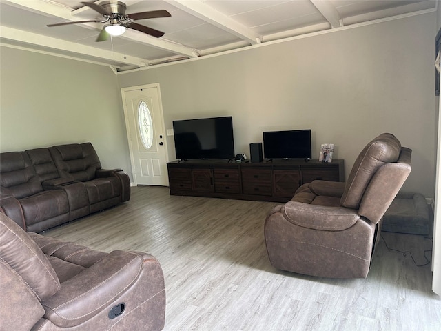 107 Southern Oaks Dr, Lake Jackson, TX 77566 - living room featuring beam ceiling, ceiling fan, and wood finished floors