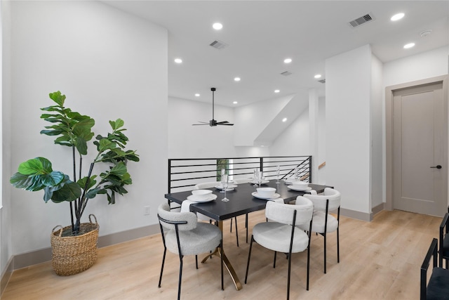 2948 Pitzlin St, Houston, TX 77023 - dining area featuring light wood-style flooring, recessed lighting, and a ceiling fan