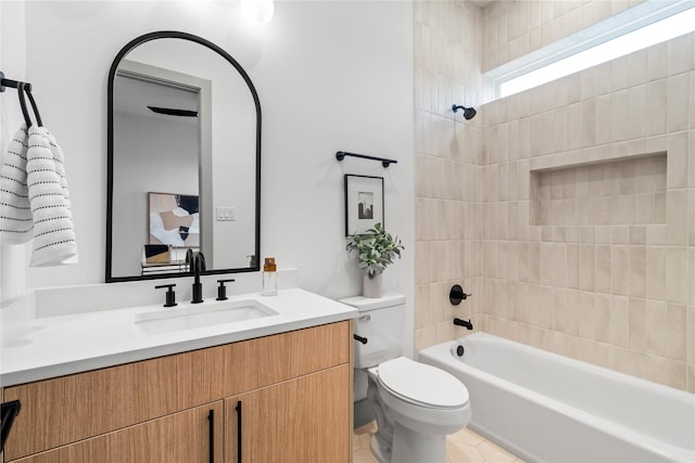 2948 Pitzlin St, Houston, TX 77023 - full bathroom featuring vanity, shower / tub combination, and tile patterned floors
