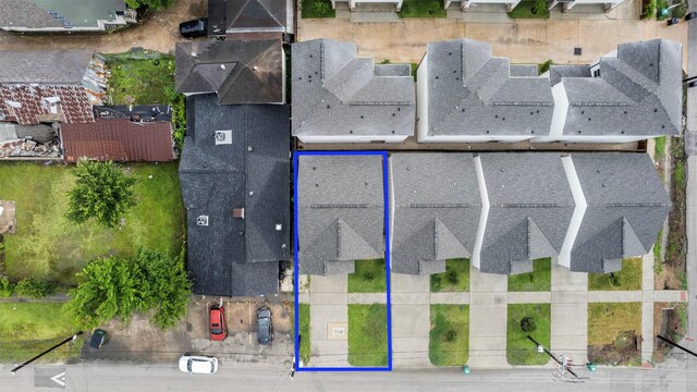 5214 Sherman St, Houston, TX 77011 - aerial perspective of suburban area featuring property parcel outlined