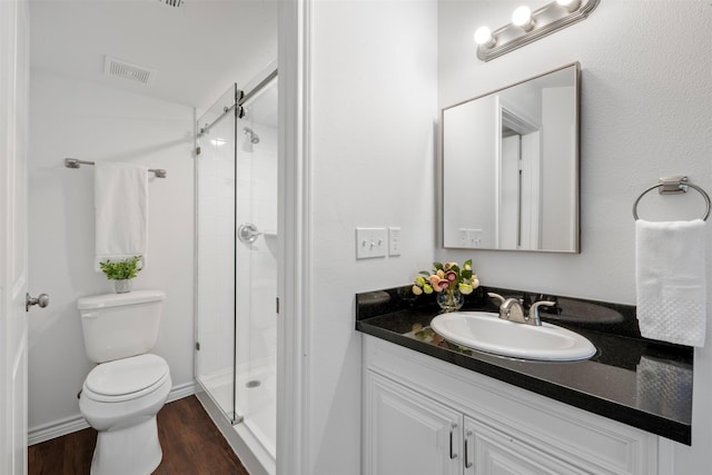 2800 Jeanetta St Unit 1206, Houston, TX 77063 - full bathroom featuring vanity, a stall shower, wood finished floors, and lofted ceiling