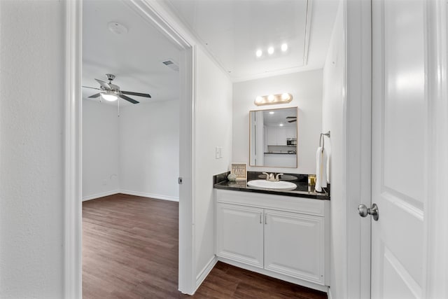 2800 Jeanetta St Unit 1206, Houston, TX 77063 - bathroom featuring vanity, wood finished floors, and ceiling fan