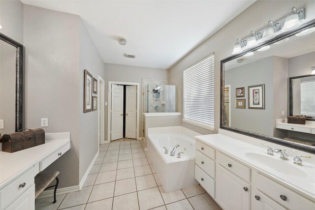 6027 Stone Trail Ln, Spring, TX 77379 - full bath featuring tile patterned flooring, a tub with jets, vanity, and walk in shower