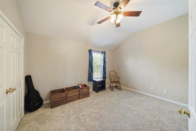 6027 Stone Trail Ln, Spring, TX 77379 - unfurnished bedroom featuring vaulted ceiling, carpet, and a ceiling fan