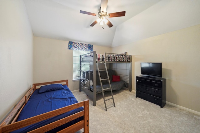 6027 Stone Trail Ln, Spring, TX 77379 - bedroom featuring carpet, lofted ceiling, and ceiling fan