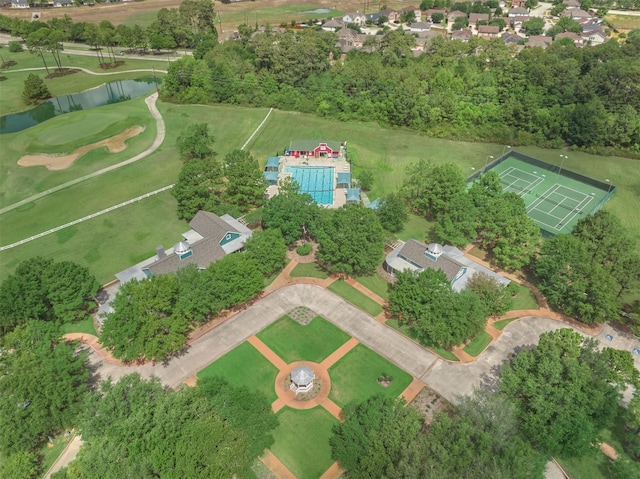 6027 Stone Trail Ln, Spring, TX 77379 - aerial overview of property's location with a nearby body of water and a golf course