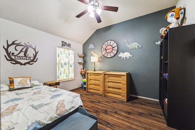 2826 Lakecrest Forest Dr, Katy, TX 77493 - bedroom with wood finished floors, lofted ceiling, and ceiling fan