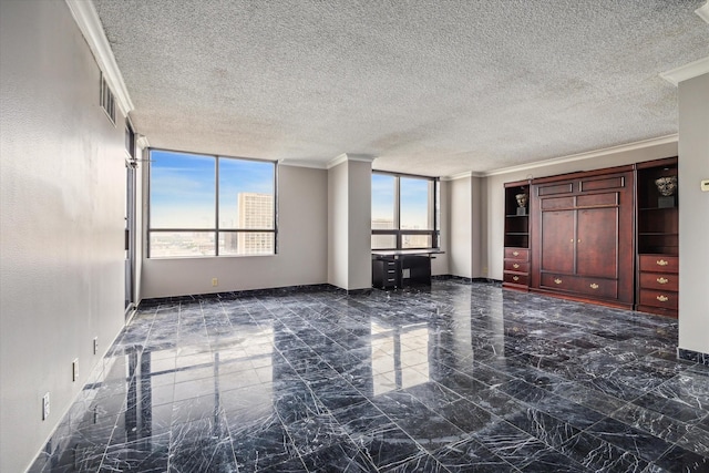 5150 Hidalgo St Unit 1303, Houston, TX 77056 - unfurnished bedroom featuring ornamental molding, marble finish floors, and a textured ceiling