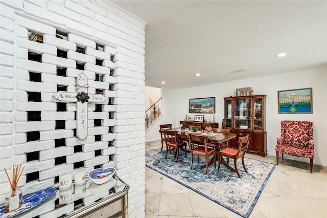 13050 Trail Hollow Dr, Houston, TX 77079 - dining room with stairway, recessed lighting, and light tile patterned flooring