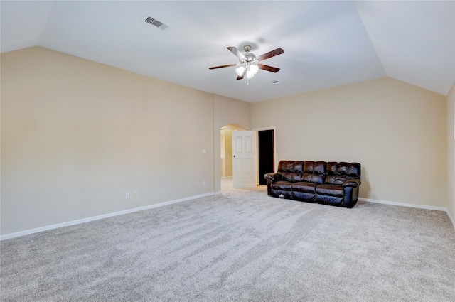 5507 Opal Cove Ct, Katy, TX 77494 - unfurnished room featuring vaulted ceiling, a ceiling fan, arched walkways, and carpet