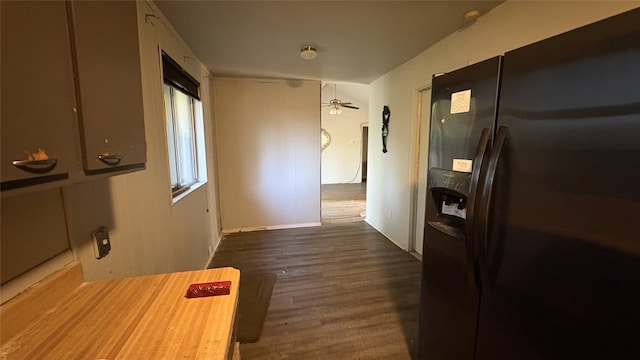 12414 Frazier River Dr, Houston, TX 77050 - kitchen featuring black refrigerator with ice dispenser, wood finished floors, and a ceiling fan