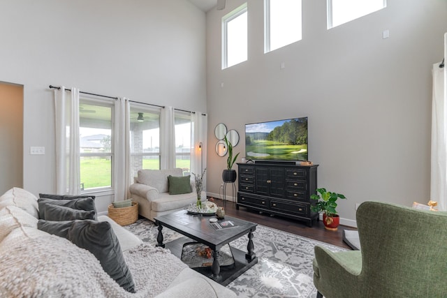 1206 Raburn Run Ln, Tomball, TX 77375 - living room featuring a high ceiling and wood finished floors