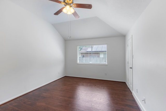 7023 Hayden Dr, Magnolia, TX 77354 - spare room featuring wood finished floors, vaulted ceiling, and ceiling fan