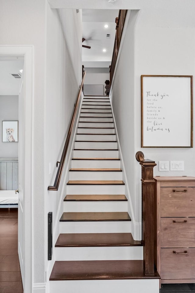 7714 S Fall Run Xing, Houston, TX 77055 - staircase featuring baseboards and recessed lighting